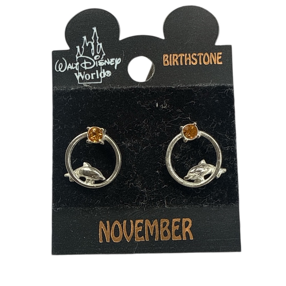 Vintage‎ Wat Disney World Silver November birthstone Dolphin Earrings NWT